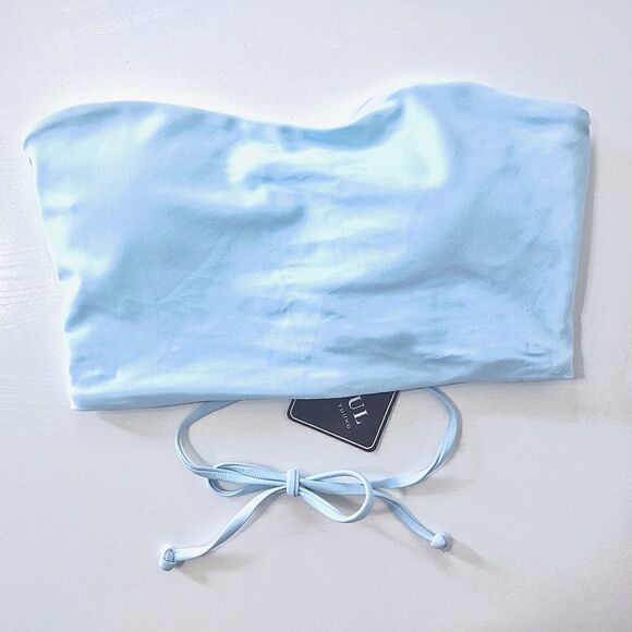 NEW Zaful Strapless S Bikini Top Supports Bra Cups Light Blue - Picture 2 of 5